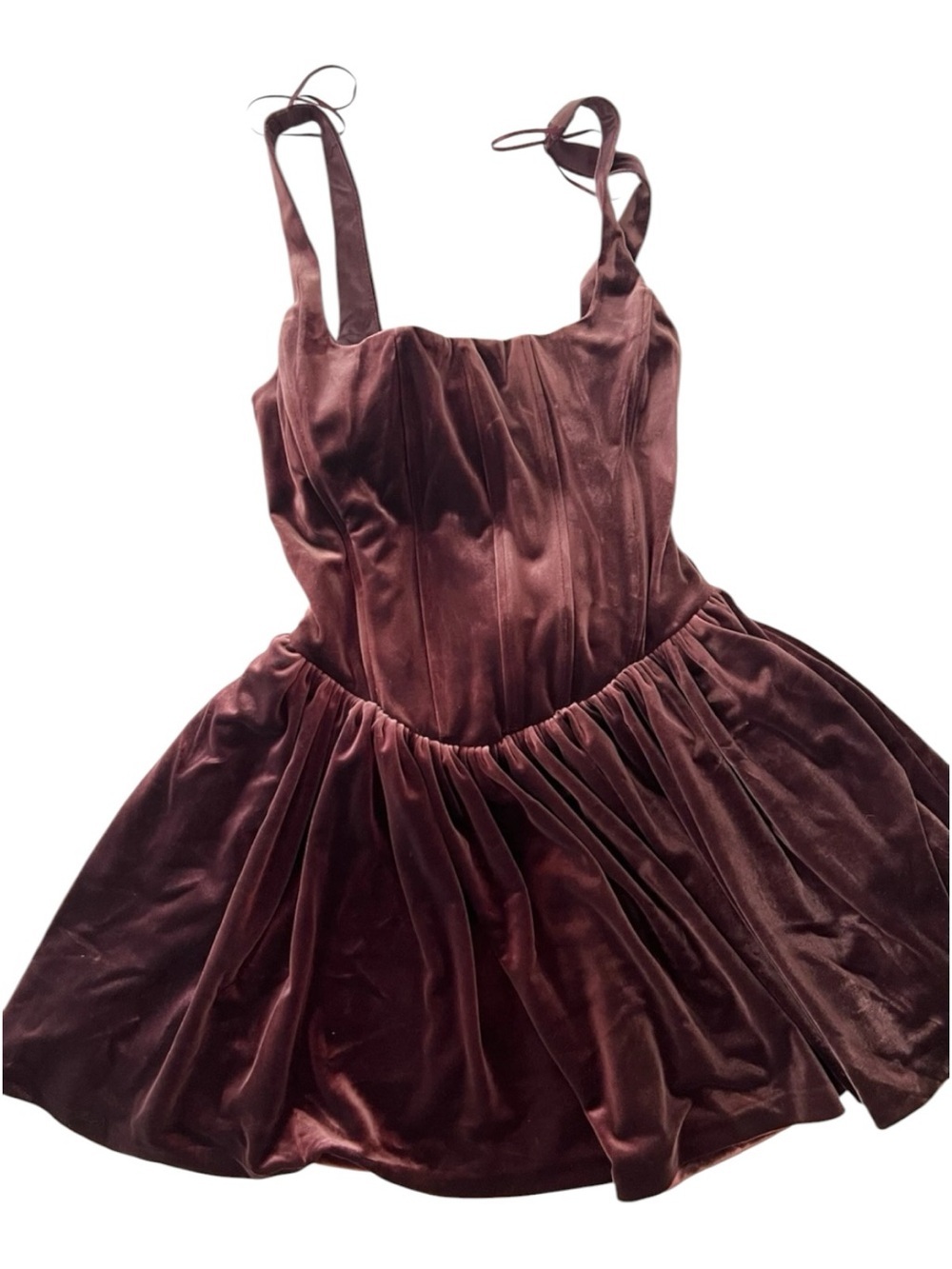 ZARA Velvet Corset Mini Dress Maroon Burgundy Bubble Hem Size S - Picture 2 of 9